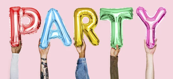 Hands Showing Party Balloons Word — Stock Photo, Image