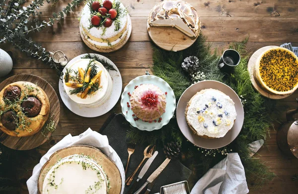 Table Filled Homemade Cakes — Stock Photo, Image