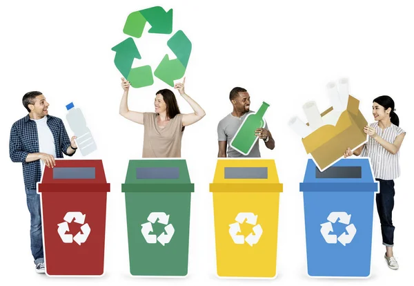 Groep Mensen Die Houden Van Recycle Pictogrammen — Stockfoto
