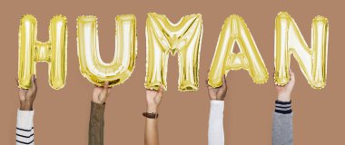 Balonlar kelime gösteren eller