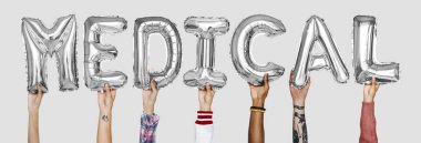 Tıbbi balonlar kelime gösteren eller