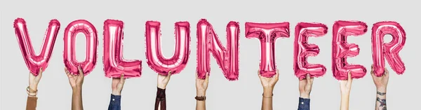 Pinkfarbene Luftballons Formen Das Wort Volunteer — Stockfoto