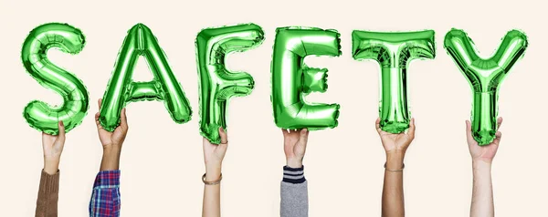 Green Alphabet Balloons Forming Word Safety — Stock Photo, Image