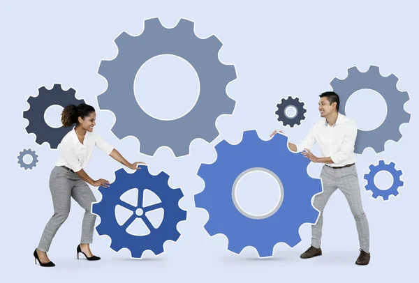 Business People Connecting Gears — Stock Photo, Image