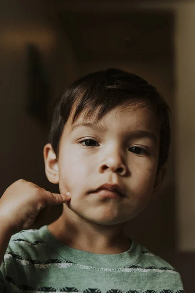 Skeptical Face Portrait Kid — Stock Photo, Image