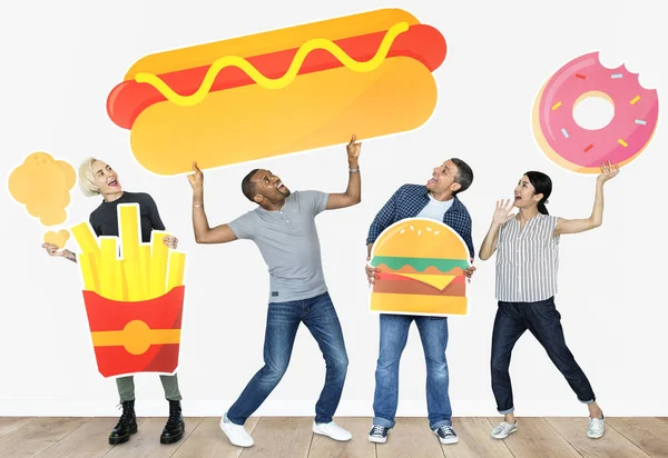 Group Diverse People Food Icons — Stock Photo, Image