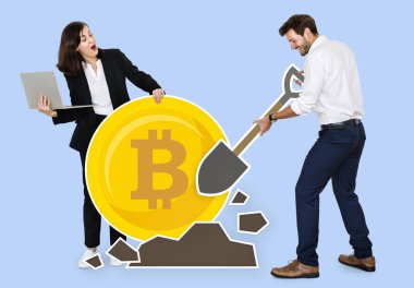 İş adamları Bitcoin cryptocurrency elektronik para madencilik