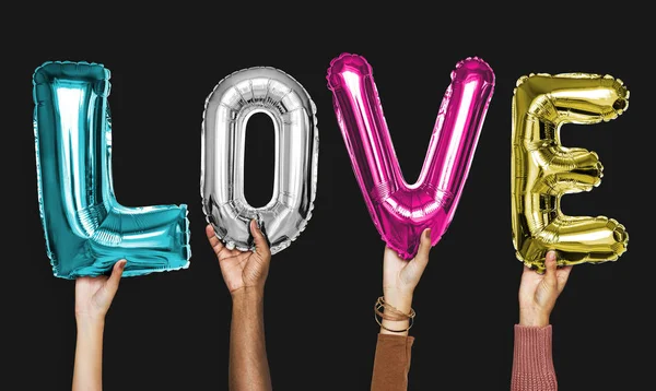 Hands Showing Love Balloons Word — Stock Photo, Image