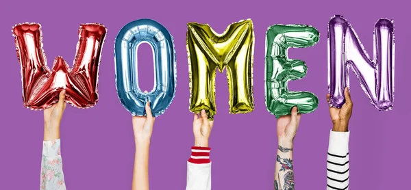 Manos Mostrando Las Mujeres Globos Palabra — Foto de Stock