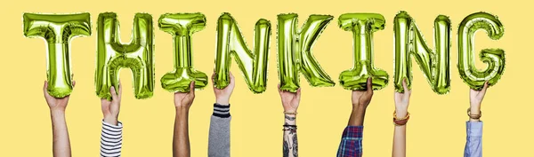 Green Alphabet Helium Balloons Forming Text Thinking — Stock Photo, Image