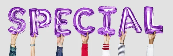 Purple Alphabet Balloons Forming Word Special — Stock Photo, Image