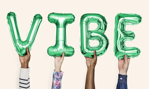 Gröna Alfabetet Ballonger Bildar Ordet Vibe — Stockfoto