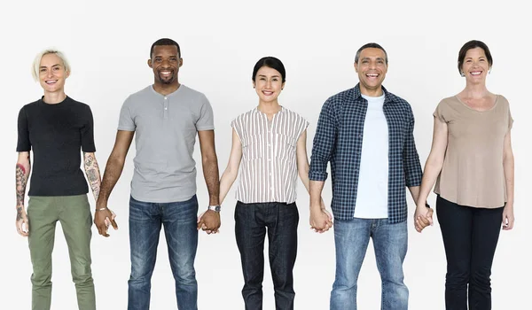 Gelukkig Diverse Mensen Hand Hand Samen — Stockfoto