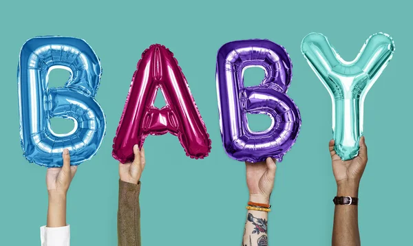 Manos Mostrando Palabra Globos Bebé — Foto de Stock