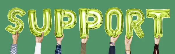 Πράσινο Αλφάβητο Μπαλόνια Που Αποτελούν Λέξη Υποστήριξη — Φωτογραφία Αρχείου
