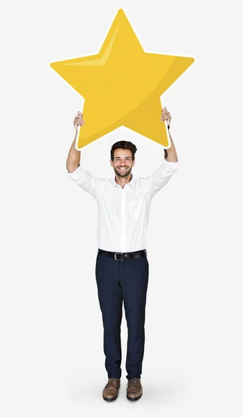 Σύμβολο Χρυσή Αστεριών Δείχνει Επιχειρηματίας — Φωτογραφία Αρχείου