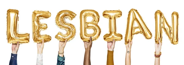 Yellow Gold Alphabet Balloons Forming Word Lesbian — Stock Photo, Image