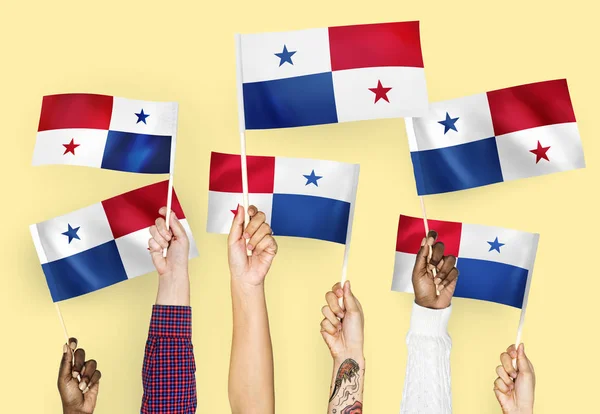 Les Mains Agitant Les Drapeaux Panama — Photo