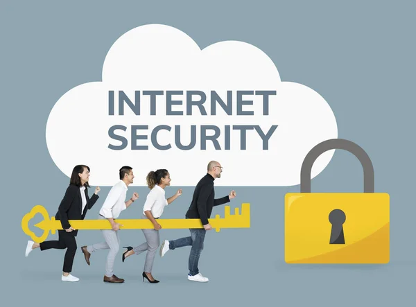 Affärsmän Som Arbetar Internet Security — Stockfoto