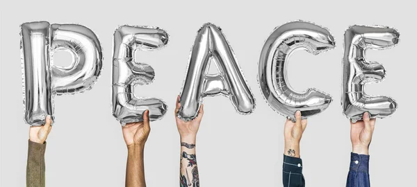 Silver Gray Alphabet Balloons Forming Word Peace — Stock Photo, Image