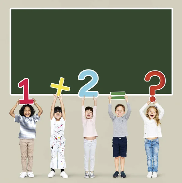 Cheerful Diverse Kids Learning Mathematics — Stock Photo, Image