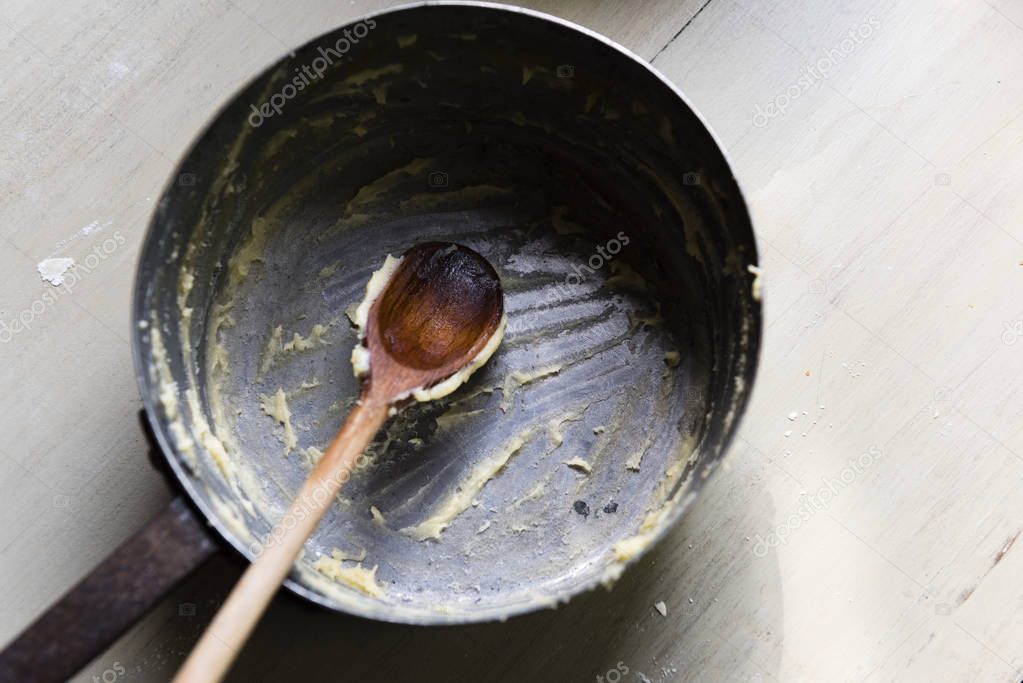 Dirty frying pan after cooking