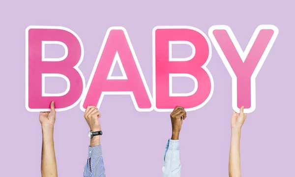 Manos Sosteniendo Palabra Bebé — Foto de Stock