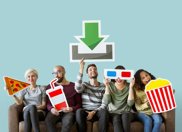 Group Diverse Friends Movie Download Concept — Stock Photo, Image
