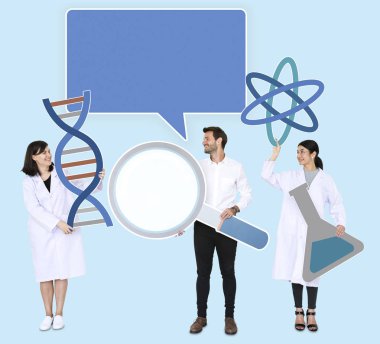 Farklı insanlar genetik test simgeler holding