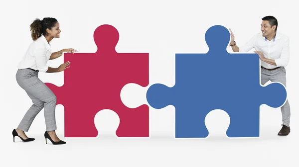 Businesspeople Connecting Jigsaw Pieces — Stock Photo, Image
