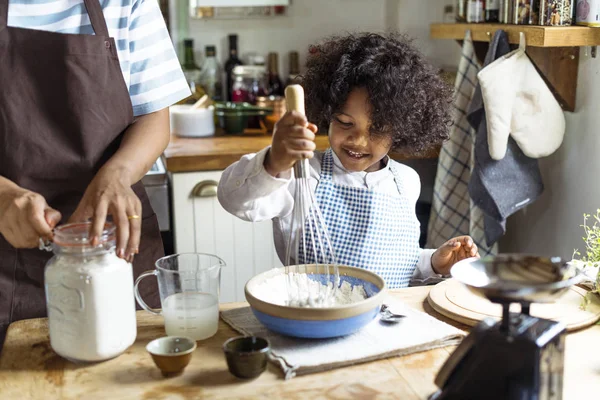 Cheerful Boy Baking Kitchen — Stock Photo, Image