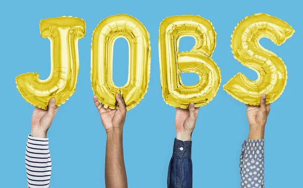 Zeiger Zeigen Jobs Luftballons Wort — Stockfoto