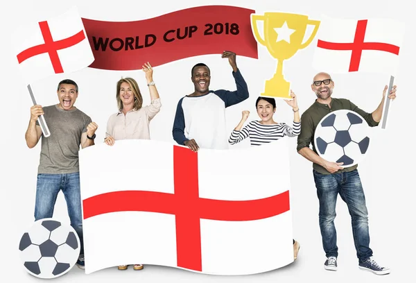 Diverse Football Fans Holding Flag England — Stock Photo, Image