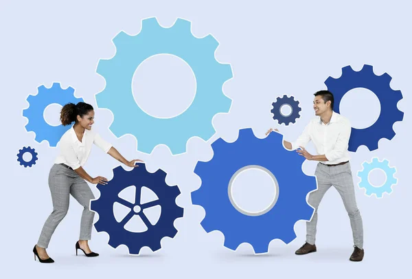 Business Partners Connecting Gears — Stock Photo, Image