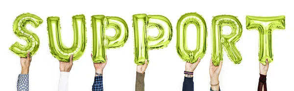 Πράσινο Αλφάβητο Μπαλόνια Που Σχηματίζουν Λέξη Υποστήριξη — Φωτογραφία Αρχείου