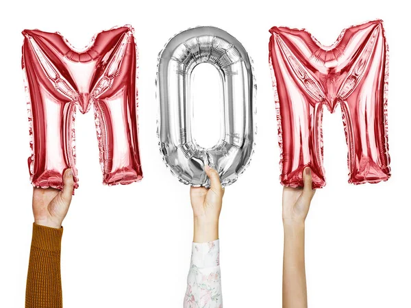 Hands Showing Mom Balloons Word — Stock Photo, Image