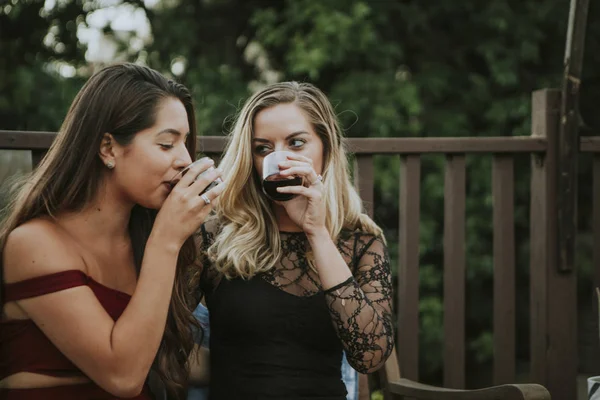 Mooie Meisjes Having Sommige Wijn — Stockfoto
