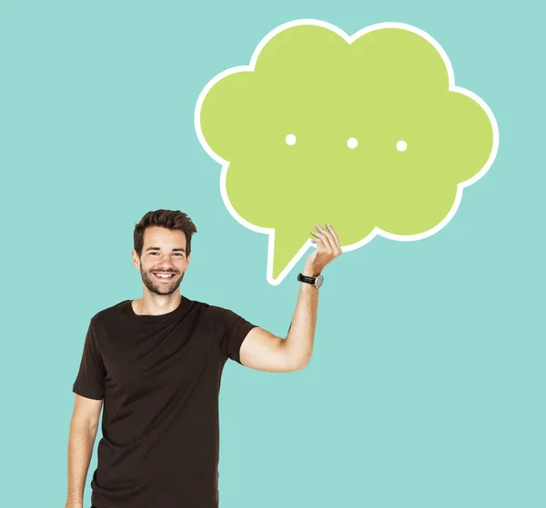 Mutlu Adam Elinde Bir Yeşil Konuşma Balonu — Stok fotoğraf