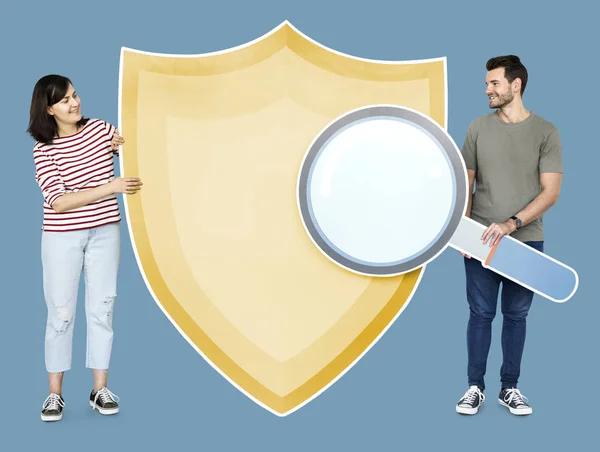 Coppia Con Icone Sicurezza Informatica — Foto Stock