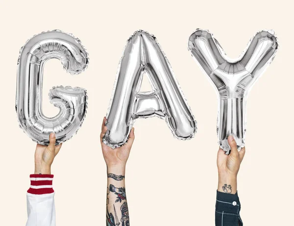 Argent Ballons Alphabet Gris Formant Mot Gay — Photo