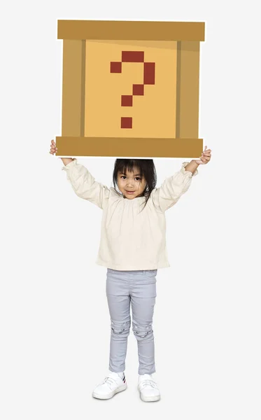Маленька Дівчинка Тримає Ящик Питання — стокове фото