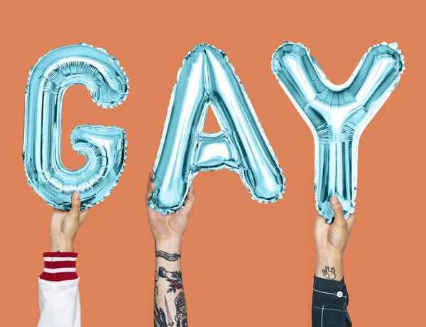 Globos Alfabeto Azul Que Forman Palabra Gay —  Fotos de Stock