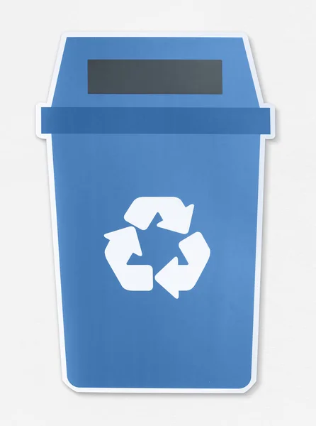 带回收符号的蓝色垃圾桶 — 图库照片