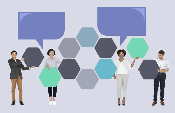Business People Connected Hexagon Boards — Stock Photo, Image