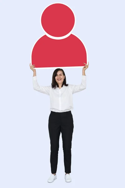 Mujer Exitosa Ondeando Una Bandera Cima Montaña — Foto de Stock