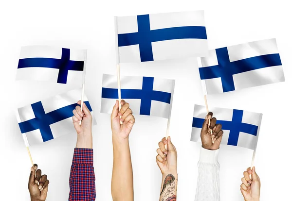 Hands Waving Flags Finland — Stock Photo, Image