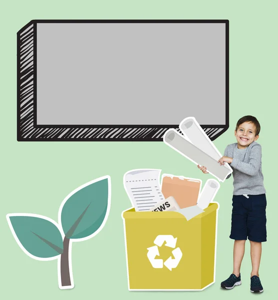 Gelukkige Jongen Verzamelen Van Papier Voor Recycling — Stockfoto