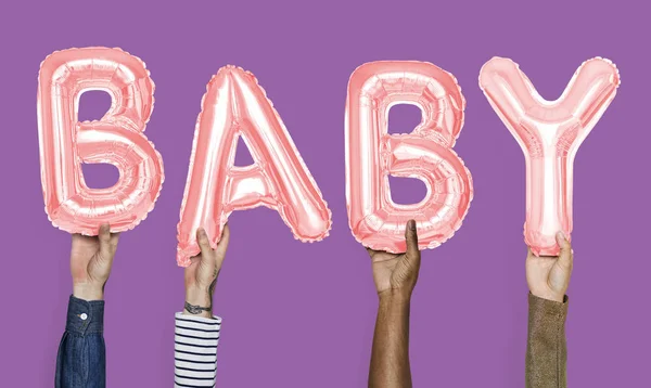 Manos Mostrando Palabra Globos Bebé —  Fotos de Stock