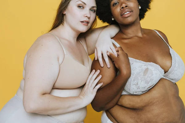 Confident diverse women with curvy bodies