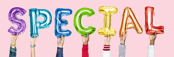 Globos Del Alfabeto Del Arco Iris Que Forman Palabra Especial — Foto de Stock